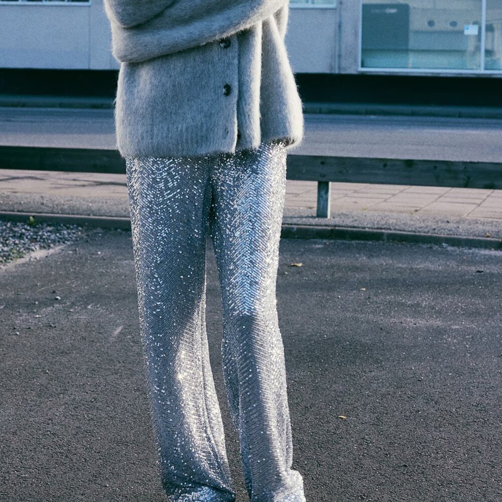 Sequined Wide Leg Pants. NWT. H&M. Sz Sm $65. New Years Eve.